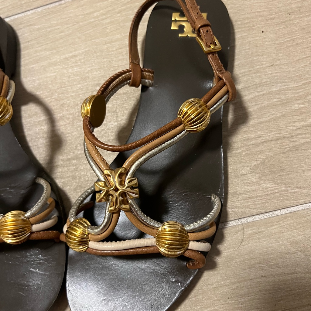Tory Burch Elegant Gold And Tan Sandals